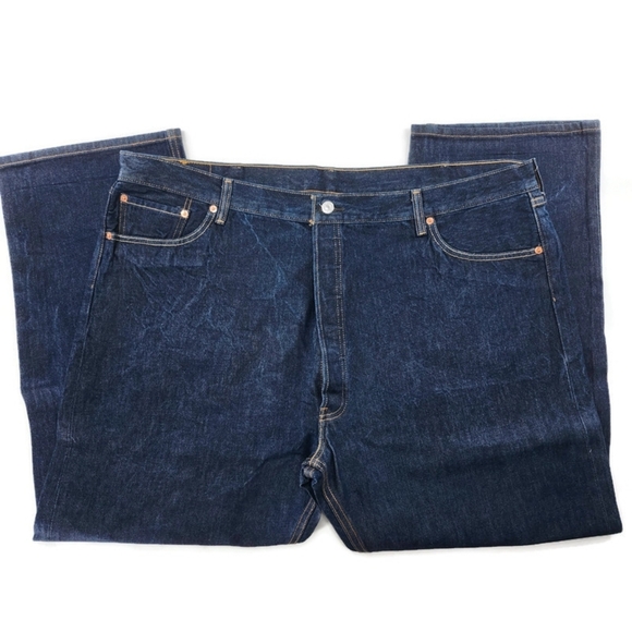 Levi's 501 Deep Indigo Blue Button Fly Denim Jeans 48 X 32 - Picture 1 of 9